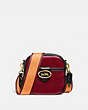 COACH®,KAT CAMERA BAG IN COLORBLOCK,Embossed Leather,Brass/Deep Red Multi,Front View