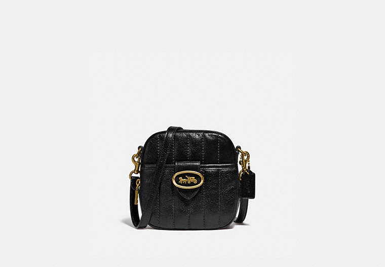 COACH®,KAT CAMERA BAG WITH QUILTING,Smooth Leather,Brass/Black,Front View