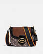 COACH®,KAT SADDLE BAG 20 WITH HORSE AND CARRIAGE PRINT,Coated Canvas/Suede,Small,Brass/Brown Black,Front View
