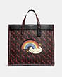 COACH®,FIELD TOTE 40 WITH HORSE AND CARRIAGE PRINT AND RAINBOW,Coated Canvas/Pebble Leather/Embossed Leather,Large,V5/Black Black Multi,Front View