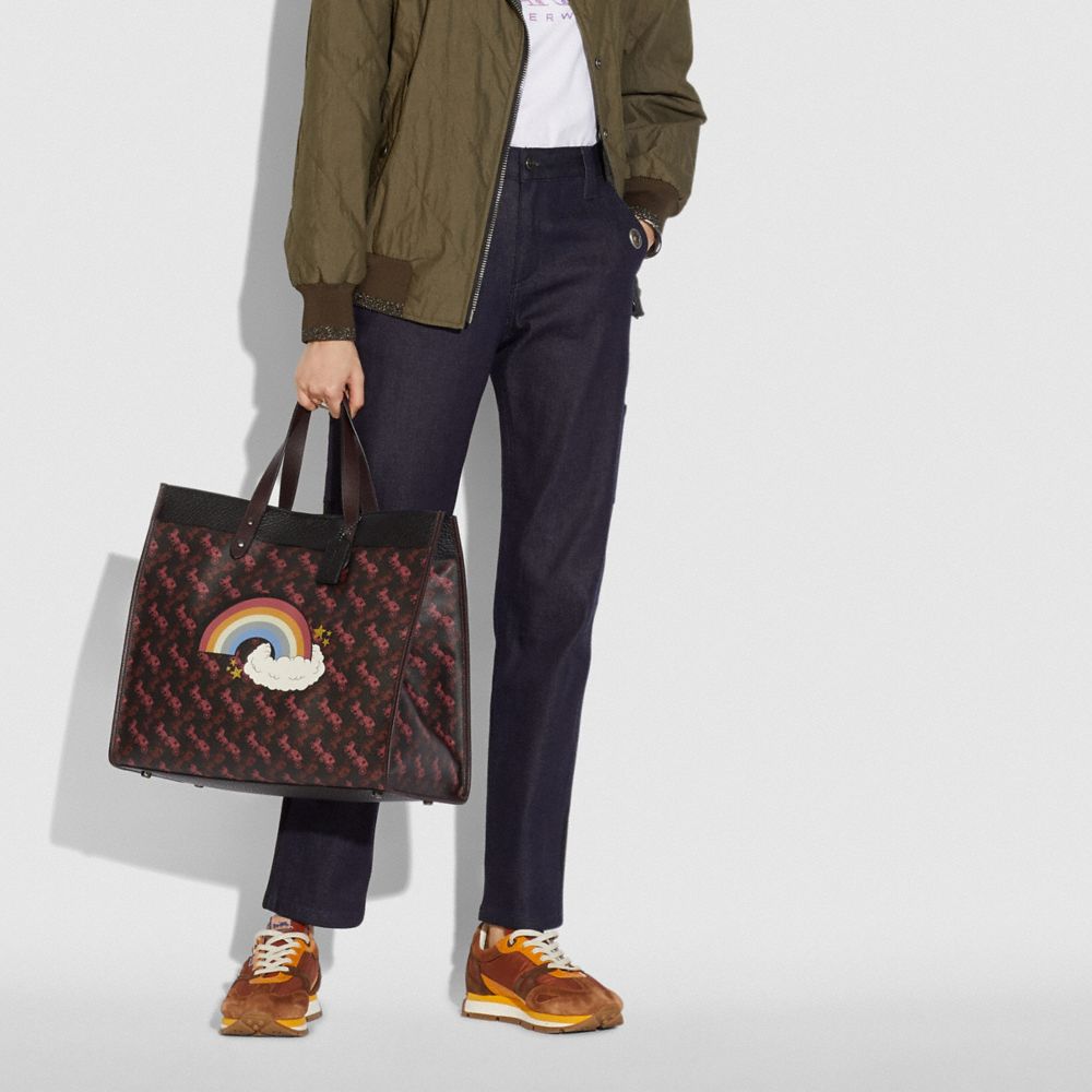 COACH®,Field Tote Bag 40 With Horse And Carriage Print And Rainbow,,Detail View