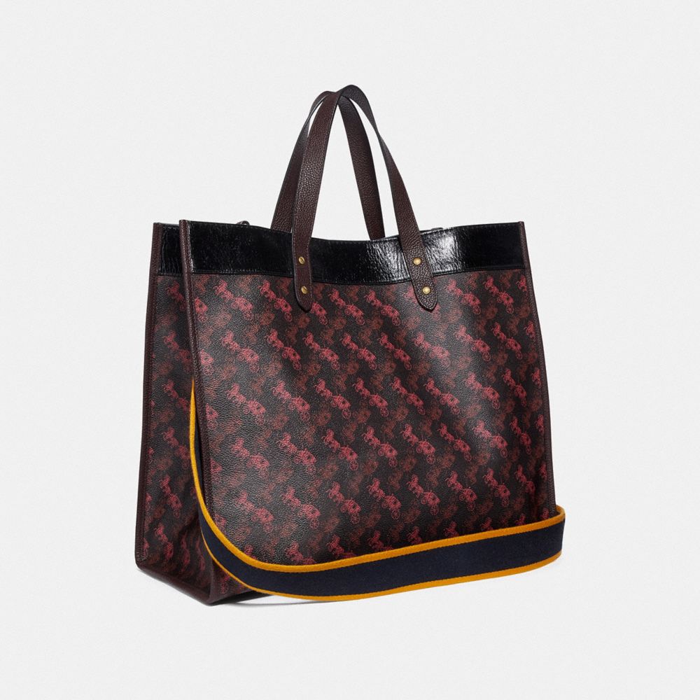 Coach field tote 40 with horse and carriage print and varsity stripe sale