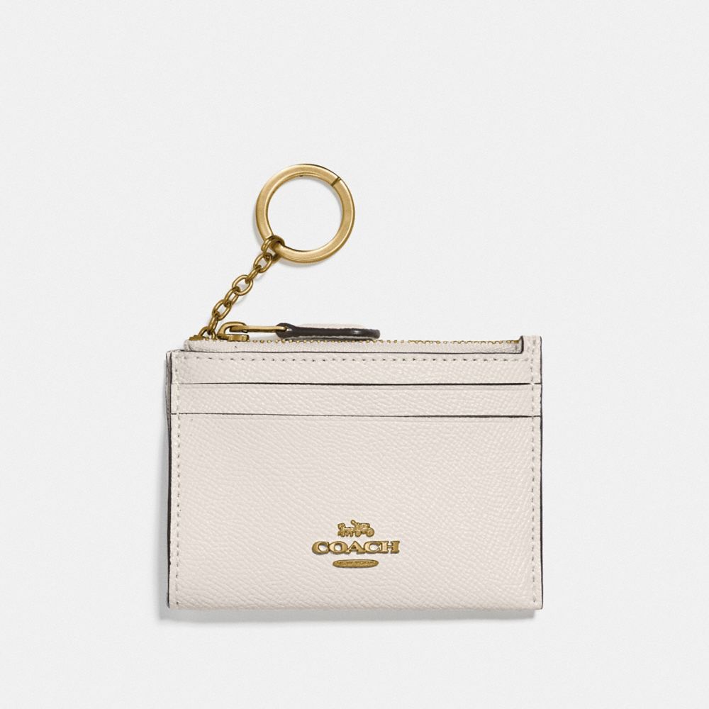 COACH®,MINI SKINNY ID CASE,Crossgrain Leather,Mini,Gold/Chalk,Front View