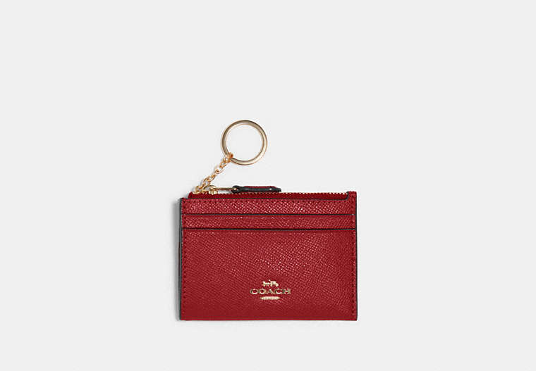COACH®,MINI SKINNY ID CASE,Leather,Mini,Gold/1941 Red,Front View image number 0