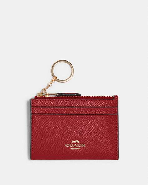 COACH®,MINI SKINNY ID CASE,Leather,Gold/1941 Red,Front View