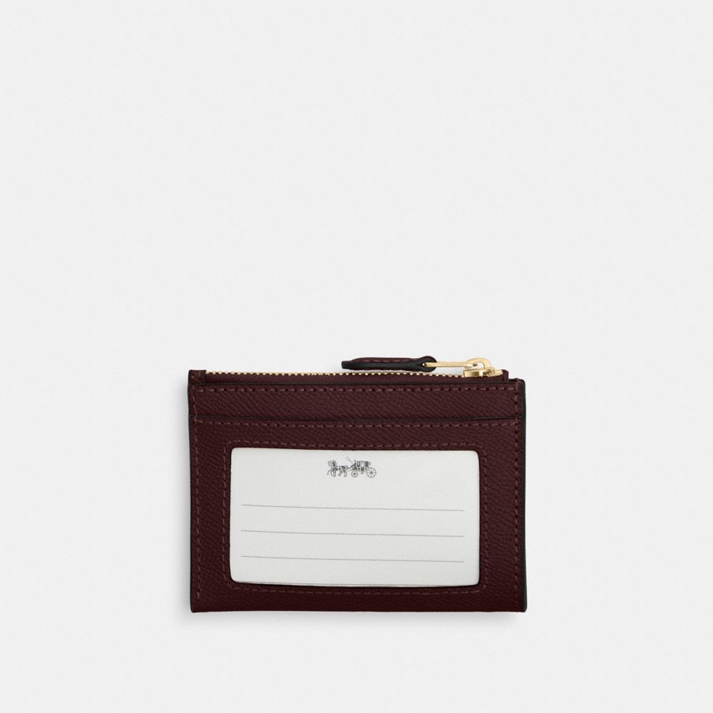 COACH®,Mini Skinny Id Case,Leather,Coin,Card Case,Key Ring,Gold Metal,Casual,Maroon,Back View