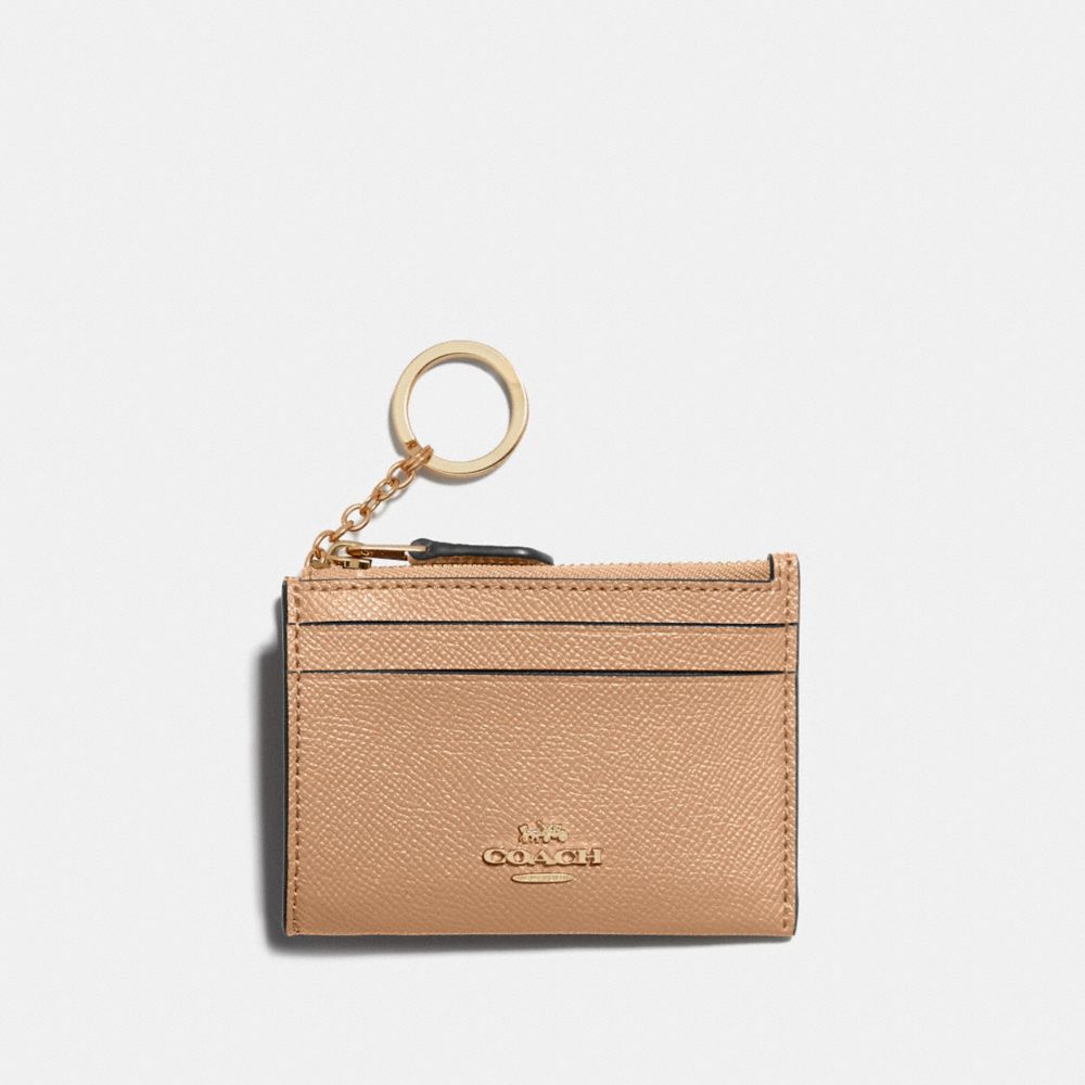 COACH®,MINI SKINNY ID CASE,Crossgrain Leather,Mini,Gold/Taupe,Front View