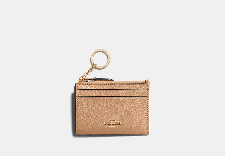 COACH®,MINI SKINNY ID CASE,Leather,Mini,Gold/Taupe,Front View image number 0