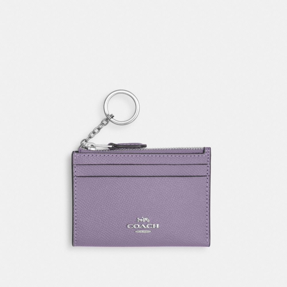 COACH®,MINI SKINNY ID CASE,Crossgrain Leather,Mini,Silver/Light Violet,Front View