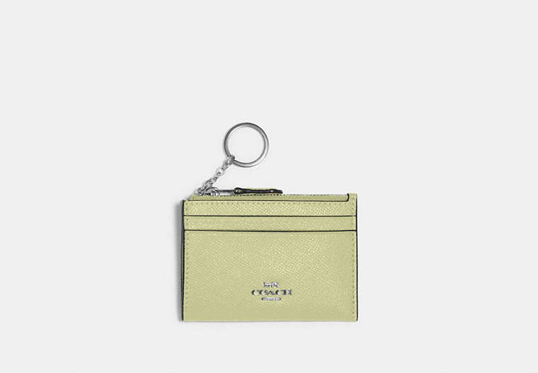COACH®,MINI SKINNY ID CASE,Leather,Mini,Silver/Pale Lime,Front View