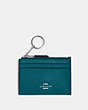 COACH®,MINI SKINNY ID CASE,Leather,Mini,Silver/Deep Turquoise,Front View