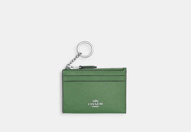 COACH®,MINI SKINNY ID CASE,Leather,Mini,Silver/Soft Green,Front View image number 0