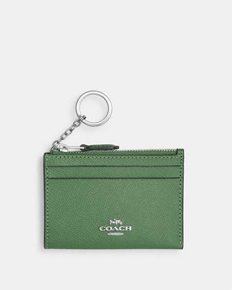 COACH®,MINI SKINNY ID CASE,Leather,Mini,Silver/Soft Green,Front View
