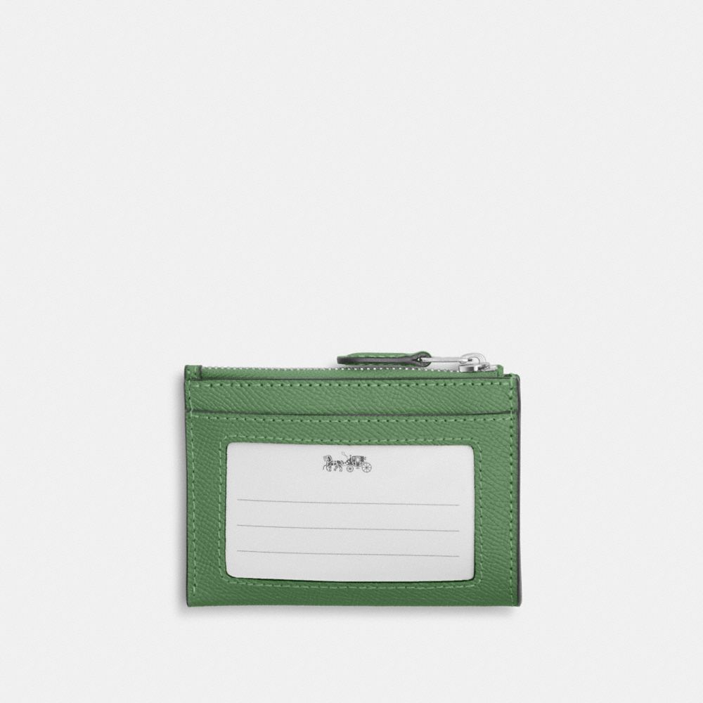 COACH®,MINI SKINNY ID CASE,Crossgrain Leather,Mini,Silver/Soft Green,Back View