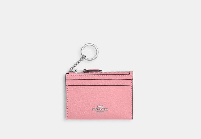 COACH®,MINI SKINNY ID CASE,Mini,Silver/Flower Pink,Front View