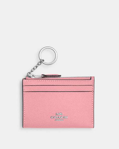 COACH®,MINI SKINNY ID CASE,Leather,Mini,Silver/Flower Pink,Front View