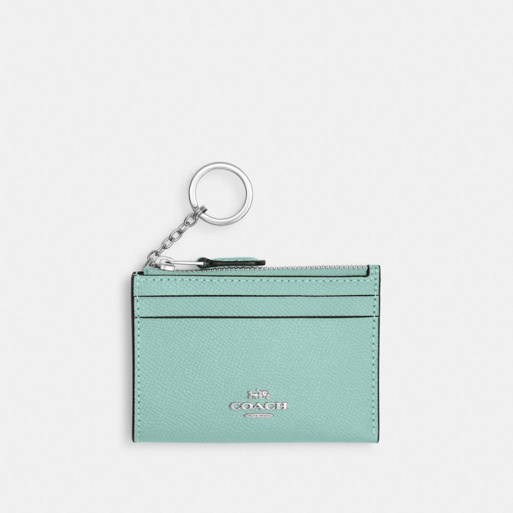 COACH®,MINI SKINNY ID CASE,Crossgrain Leather,Mini,Sv/Faded Blue,Front View