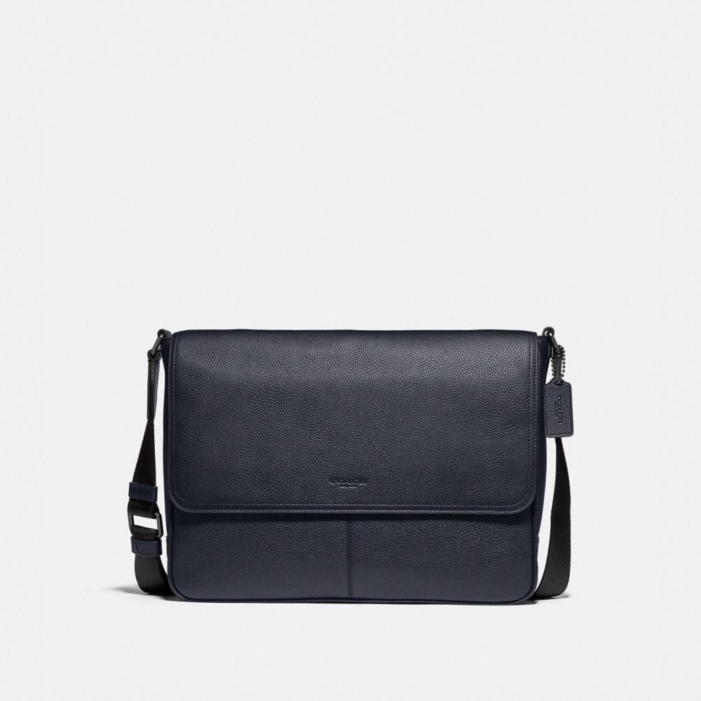 COACH®,METROPOLITAN SOFT COURIER,Pebbled Leather,Medium,Gunmetal/Midnight Navy,Front View