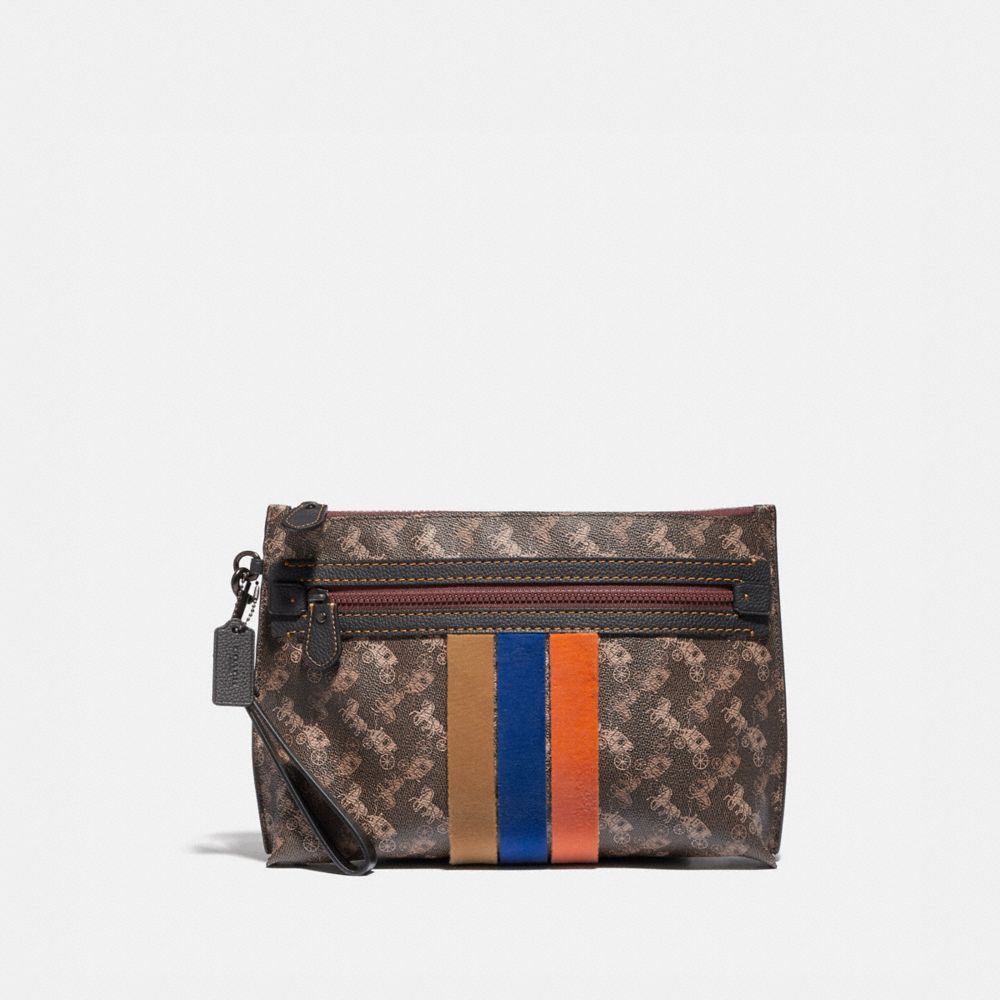 COACH Academy Pouch With Horse And Carriage Print And Varsity Stripe