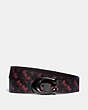 COACH®,SIGNATURE BUCKLE REVERSIBLE BELT WITH HORSE AND CARRIAGE PRINT, 38MM,Coated Canvas/Pebble Leather,BLACK/RED,Front View