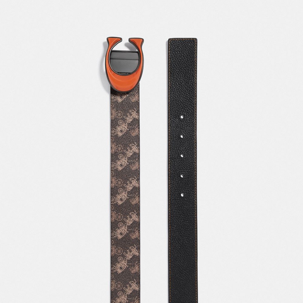 COACH®,Signature Buckle Reversible Belt With Horse And Carriage Print, 38 Mm,,Angle View