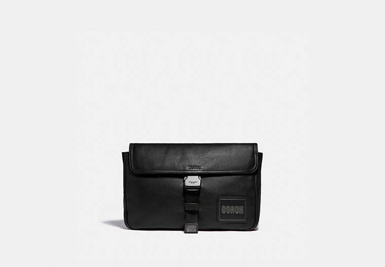 COACH®,PACER BELT BAG CROSSBODY WITH COACH PATCH,Leather,Small,Black Copper/Black,Front View