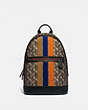 COACH®,BARROW BACKPACK WITH HORSE AND CARRIAGE PRINT AND VARSITY STRIPE,Coated Canvas/Pebble Leather,Black Copper/Black Brown,Front View