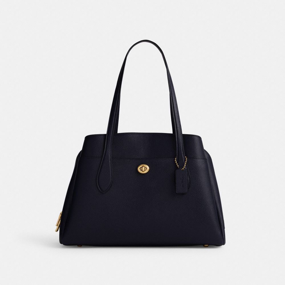 COACH®,LORA CARRYALL,Pebbled Leather,X-Large,Brass/Midnight Navy,Front View image number 0
