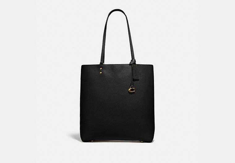 COACH®,PLAZA TOTE,Leather,X-Large,Brass/Black,Front View