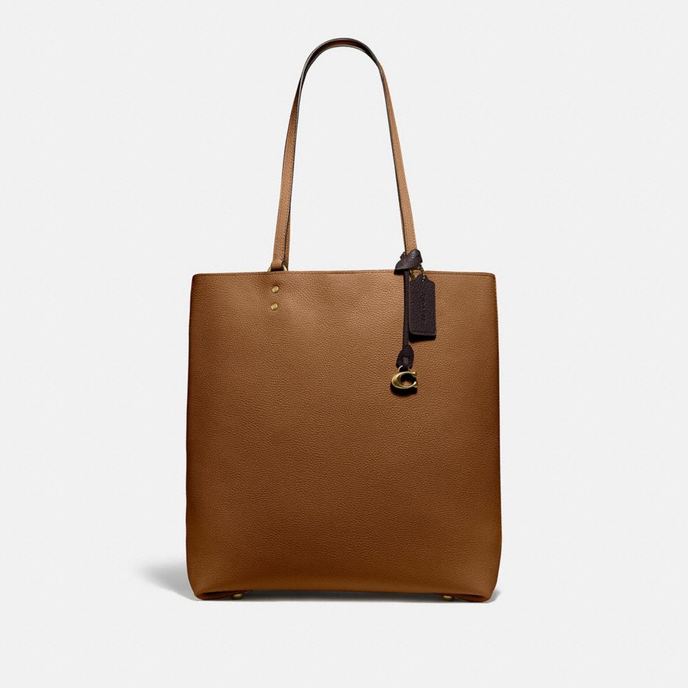 COACH®,PLAZA TOTE,Leather,X-Large,Brass/Sienna,Front View