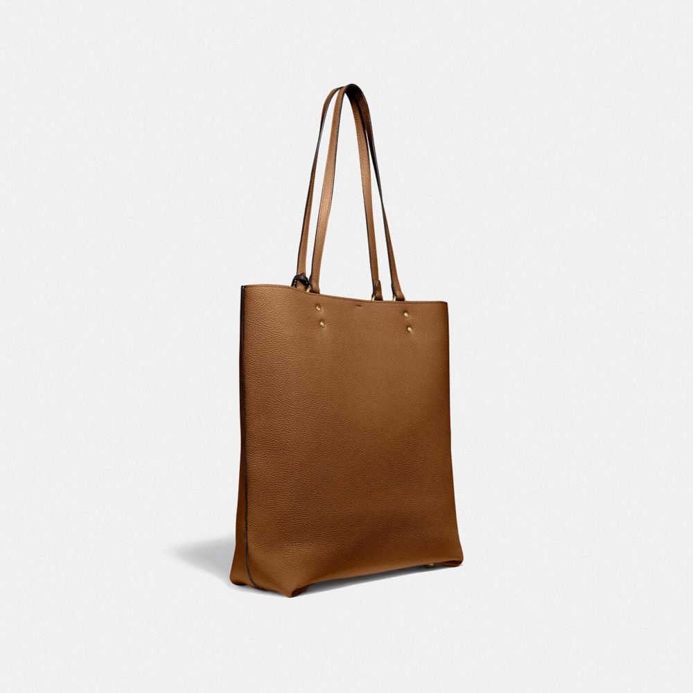 COACH®,PLAZA TOTE,Leather,X-Large,Brass/Sienna,Angle View