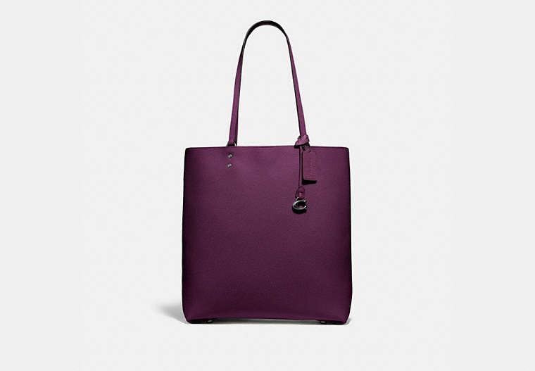 COACH®,PLAZA TOTE,Leather,X-Large,Pewter/Boysenberry,Front View