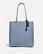 COACH®,PLAZA TOTE,Leather,X-Large,Pewter/Bluebell,Front View