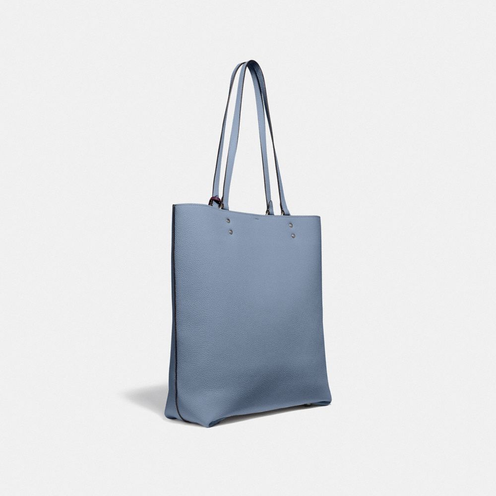 COACH®,PLAZA TOTE,Leather,X-Large,Pewter/Bluebell,Angle View