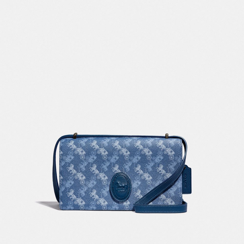 COACH®,CAMILLE CROSSBODY WITH HORSE AND CARRIAGE PRINT AND ARCHIVE PATCH,pvc,Pewter/True Blue,Front View