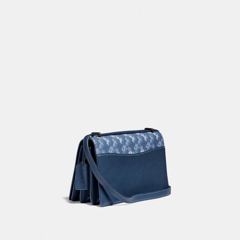 COACH®,CAMILLE CROSSBODY WITH HORSE AND CARRIAGE PRINT AND ARCHIVE PATCH,pvc,Pewter/True Blue,Angle View