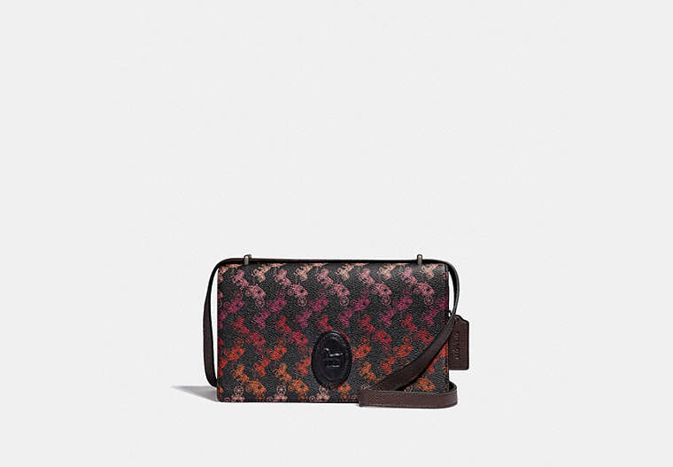 COACH®,CAMILLE CROSSBODY WITH HORSE AND CARRIAGE PRINT AND ARCHIVE PATCH,pvc,Pewter/Multi Black,Front View