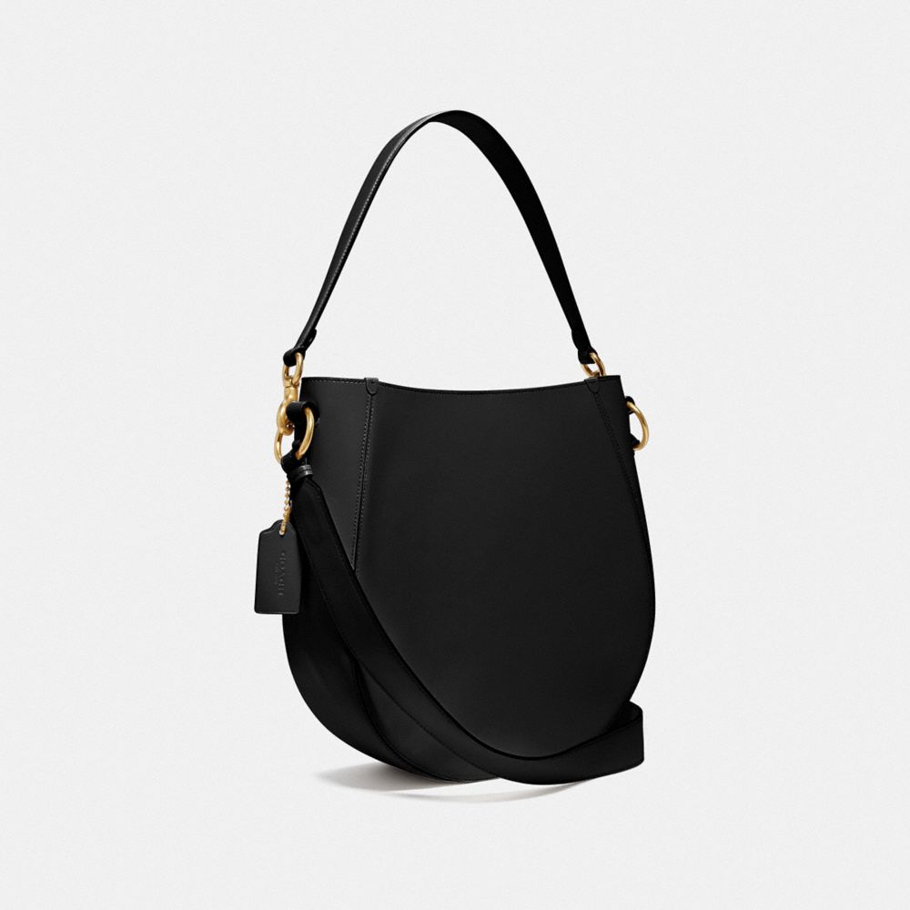 COACH®,MADDY HOBO,Glovetan Leather,Medium,Brass/Black,Angle View