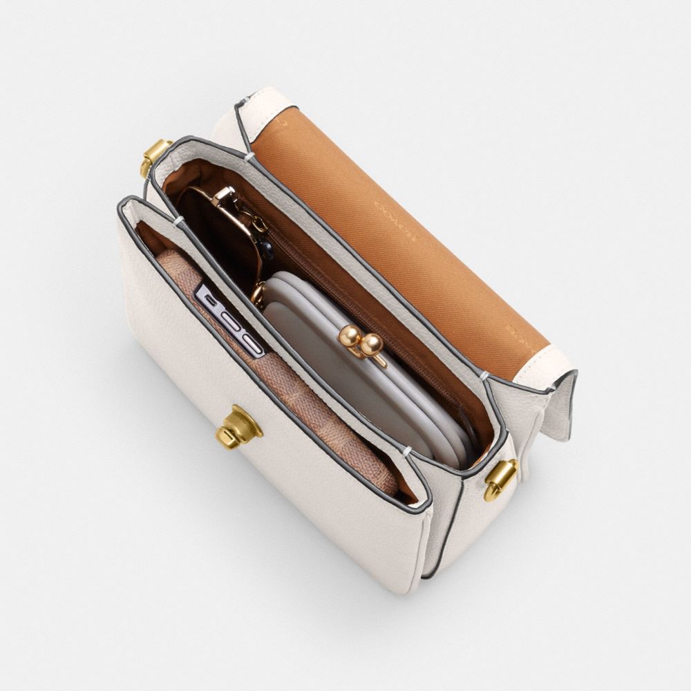 COACH®,Cassie Crossbody Bag 19,Leather,Crossbody,Logo,Metal,Silver Metal,Day Party,White,Inside View,Top View