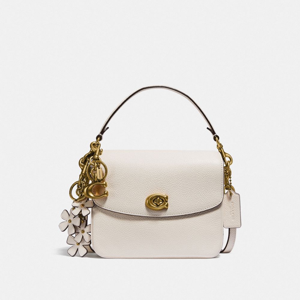 COACH®,Cassie Crossbody Bag 19,Leather,Crossbody,Logo,Metal,Silver Metal,Day Party,White,Angle View