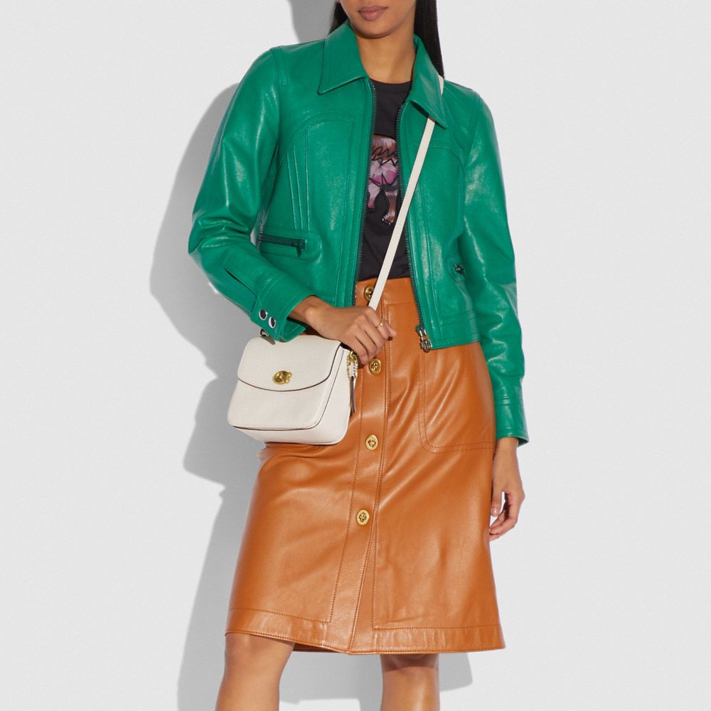 COACH®,Cassie Crossbody Bag 19,Leather,Crossbody,Logo,Metal,Silver Metal,Day Party,White,Detail View