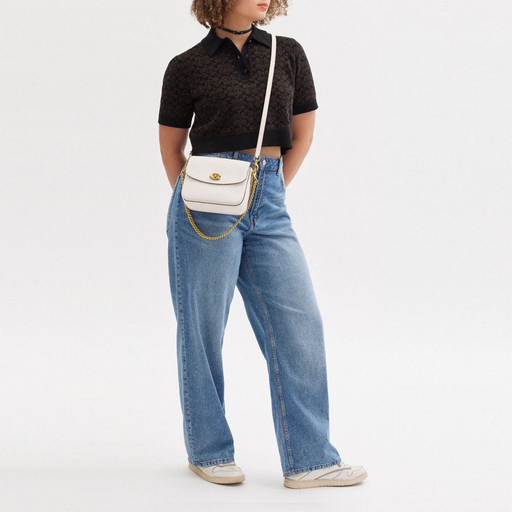COACH®,Cassie Crossbody Bag 19,Leather,Crossbody,Logo,Metal,Silver Metal,Day Party,White,Scale View