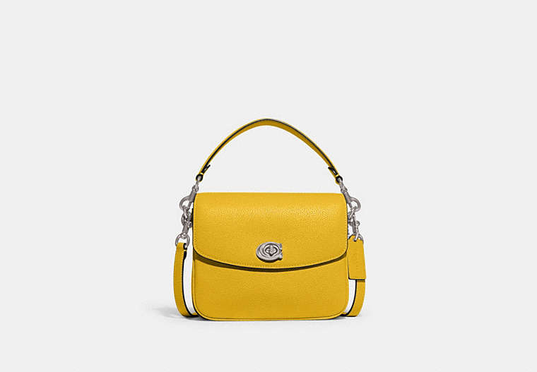 COACH®,CASSIE CROSSBODY BAG 19,Leather,Medium,Silver/Canary,Front View image number 0