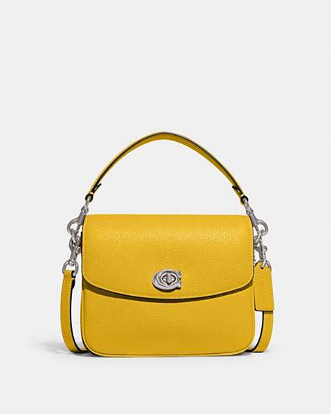COACH®,CASSIE CROSSBODY BAG 19,Refined Pebble Leather,Medium,Silver/Canary,Front View