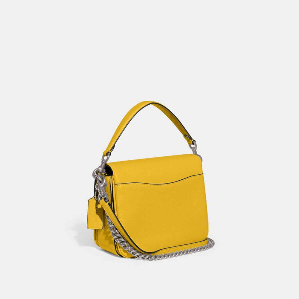 COACH®,Cassie Crossbody Bag 19,Leather,Crossbody,Metal,Logo,Silver Metal,Casual,Mustard,Angle View