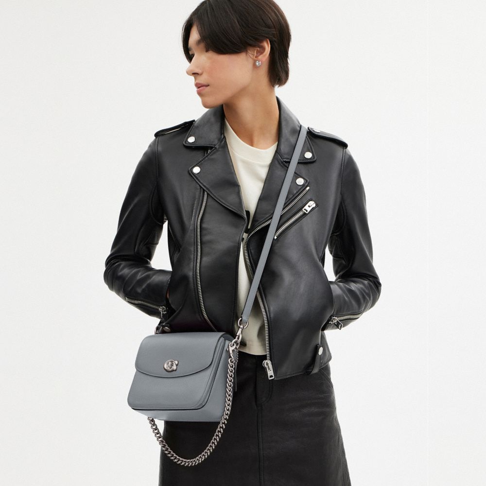 COACH®,Cassie Crossbody Bag 19,Leather,Crossbody,Metal,Logo,Silver Metal,Casual,Gray