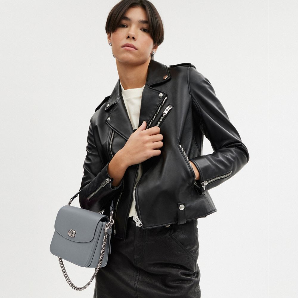 COACH®,Cassie Crossbody Bag 19,Leather,Crossbody,Metal,Logo,Silver Metal,Casual,Gray,Detail View