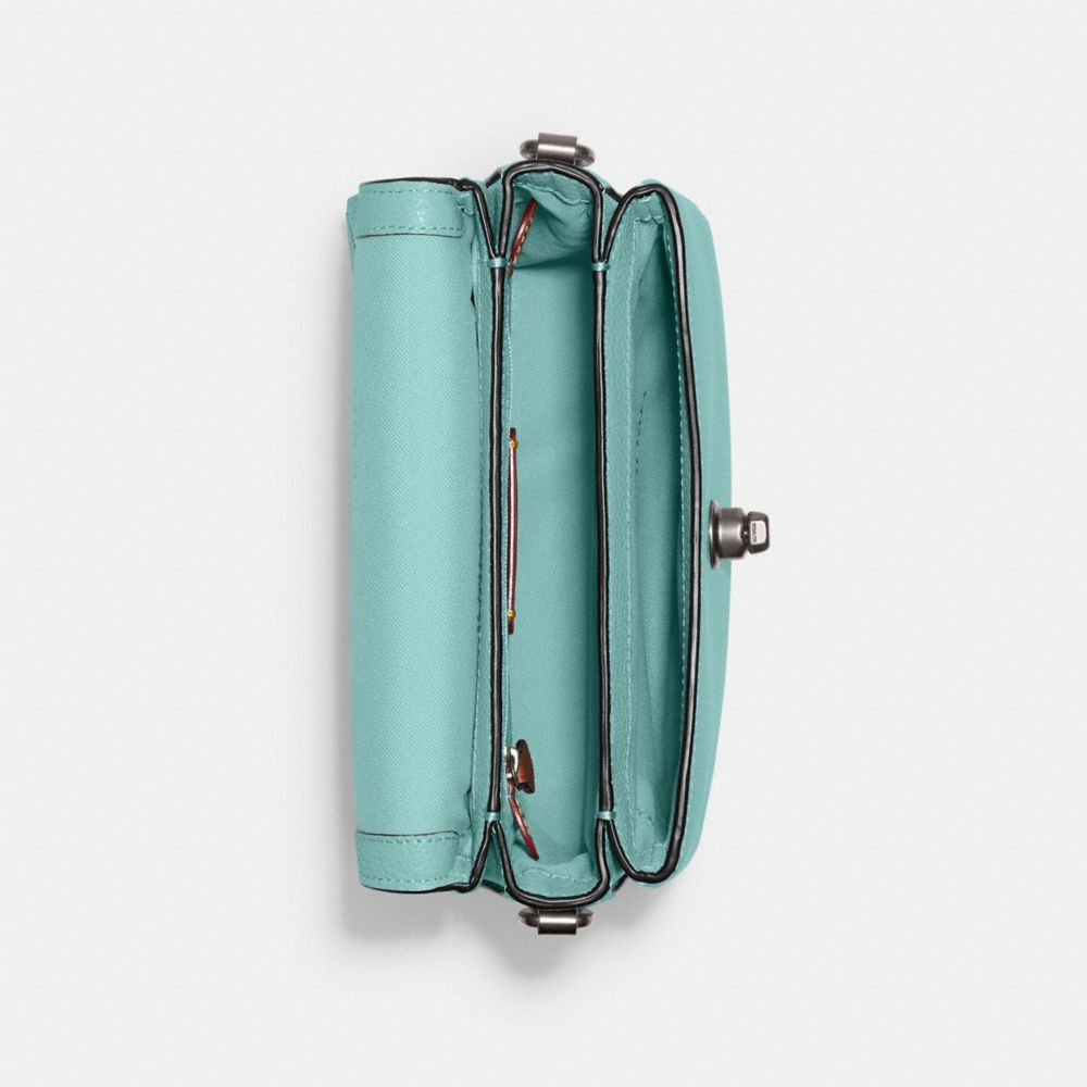 COACH®,Cassie Crossbody Bag 19,Leather,Crossbody,Logo,Metal,Silver Metal,Day Party,Turquoise,Inside View,Top View