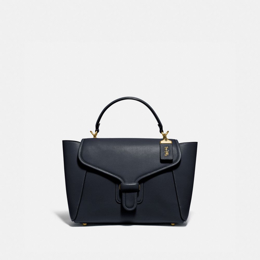 COACH®,COURIER CARRYALL,Leather,Large,Brass/Midnight Navy,Front View image number 0