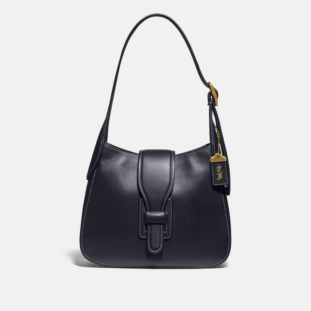 COACH®,COURRIER HOBO,Cuir,Laiton/Bleu Nuit,Front View